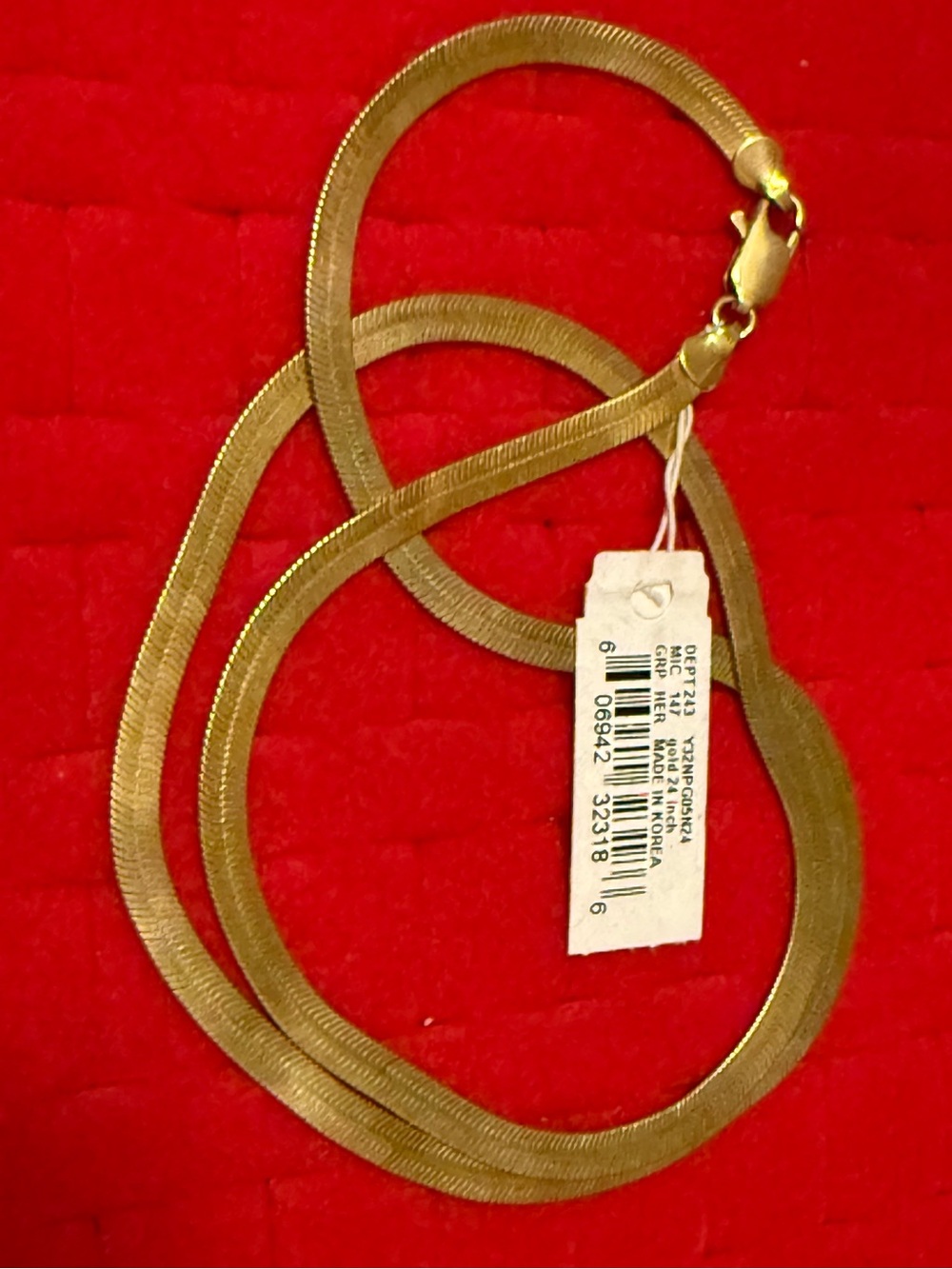 New! Gold Plated Tone Herringbone Chain Necklace - Unbranded